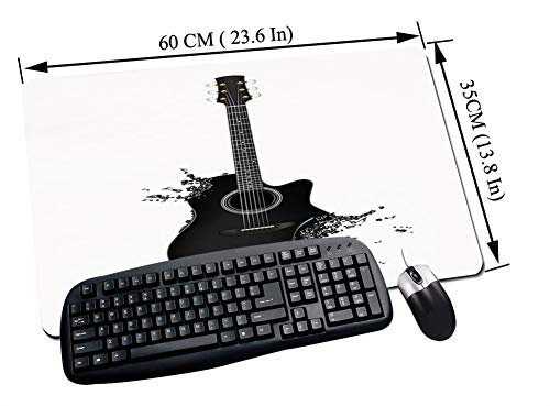 Alfombrilla Goma Antideslizante para ratón,Guitarra, Instrumento Musical Monocromo con Cuerdas Salpicaduras de Color acústico Creative Outlet,Lavable, con diseños, para Gamers, PC y Portátil60x35 cm