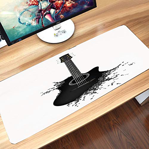 Alfombrilla Goma Antideslizante para ratón,Guitarra, Instrumento Musical Monocromo con Cuerdas Salpicaduras de Color acústico Creative Outlet,Lavable, con diseños, para Gamers, PC y Portátil60x35 cm