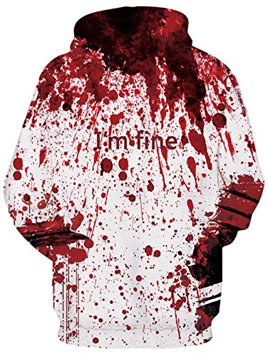 ALISISTER 3D Awful Blood Sudaderas con Capucha de Halloween Hombres Damas Divertida Otoño Invierno Hooded Pullover Sweatshirt con Forro de Felpa Térmica M