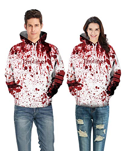 ALISISTER 3D Awful Blood Sudaderas con Capucha de Halloween Hombres Damas Divertida Otoño Invierno Hooded Pullover Sweatshirt con Forro de Felpa Térmica M