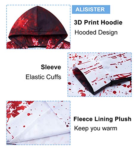 ALISISTER 3D Awful Blood Sudaderas con Capucha de Halloween Hombres Damas Divertida Otoño Invierno Hooded Pullover Sweatshirt con Forro de Felpa Térmica M
