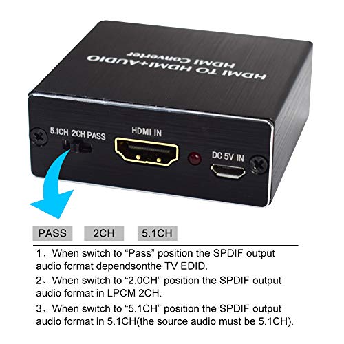 AMANKA HDMI Audio Extractor Ultra HD 4K x 2K HDMI a HDMI SPDIF/Toslink Óptico Salida de Audio de 3,5 mm para PS3 PS4 BLU-Ray DVD Xbox TV