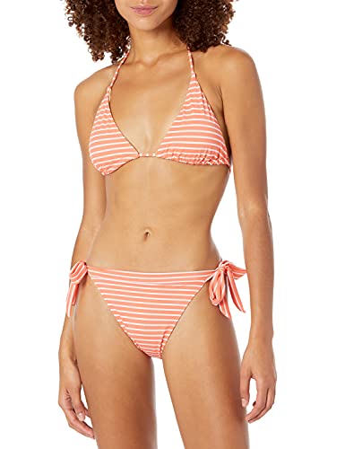 Amazon Essentials - Parte inferior de bikini con anudado lateral para mujer, Red & Pink Stripe, US L (EU L - XL)