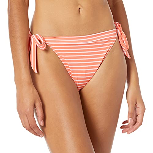 Amazon Essentials - Parte inferior de bikini con anudado lateral para mujer, Red & Pink Stripe, US L (EU L - XL)