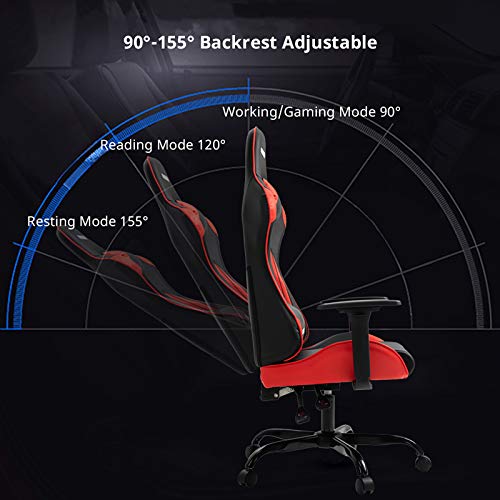 AMINITURE Silla para Juegos, Silla para Juegos de computadora Estilo Carrera, Silla reclinable giratoria Ajustable con reposacabezas y Soporte Lumbar (Rojo & Negro)