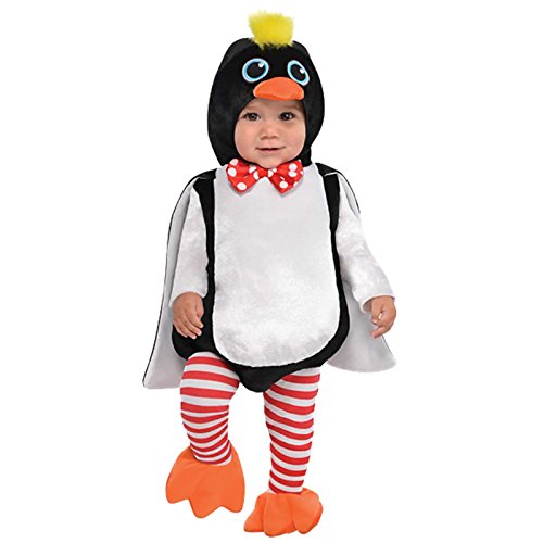 amscan- Baby Waddle Penguin Costume with Detachable Hoodie-Age 12-24 Months-1 PC Disfraz de pingüino para bebé con capucha desmontable, edad de 12 a 24 meses, 1 pieza, Multicolor, 1 a 2 años (9902147)