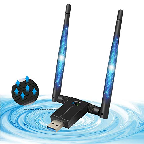 AQOTER Adaptador WiFi de 1200Mbps USB 3.0 de Doble Banda, 2.4GHz 5.8GHz Dongle WiFi con 2X 5dBiAntenas WiFi de Alta Ganancia para PC Portátil de Windows XP/Vista/ 7/8/10 Mac OSX/Linux