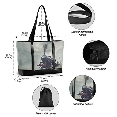 Art Steam Train Handbag Tote Casual Outdoor Computer Bag Fashion Large Capacity