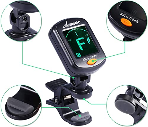 Asmuse Afinador de Guitarra, Violín, Ukelele, Bajo Eléctrico, Apagado Automático, Sintonizador Cromático Universal con 3 Selecciones de Alice Pantalla LCD 360 ° Batería Incluida