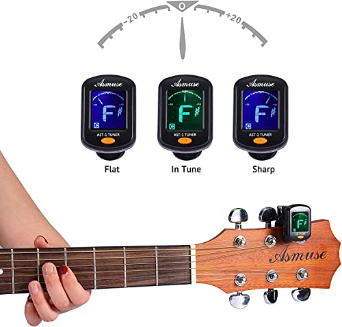 Asmuse Afinador de Guitarra, Violín, Ukelele, Bajo Eléctrico, Apagado Automático, Sintonizador Cromático Universal con 3 Selecciones de Alice Pantalla LCD 360 ° Batería Incluida