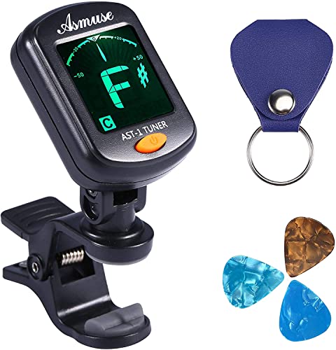 Asmuse Afinador de Guitarra, Violín, Ukelele, Bajo Eléctrico, Apagado Automático, Sintonizador Cromático Universal con 3 Selecciones de Alice Pantalla LCD 360 ° Batería Incluida