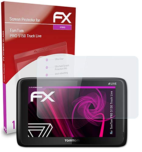 atFoliX Lámina Protectora de plástico Cristal Compatible con Tomtom Pro 5150 Truck Live Película Vidrio, 9H Hybrid-Glass FX Protector Pantalla Vidrio Templado de plástico