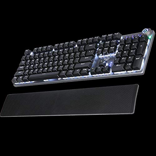 AULA F2088 Teclado Juegos Mecánico, con Reposamuñecas, Botón Multimedia, iluminacion Rainbow RGB, 104-Teclas Anti-Ghosting Programables USB Teclados Gamers para PC, QWERTY Layout (Switch Negro, Negro)