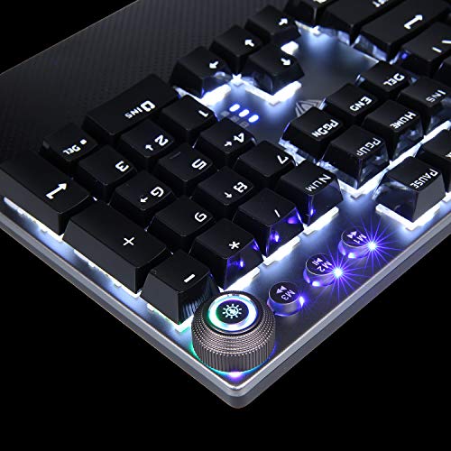 AULA F2088 Teclado Juegos Mecánico, con Reposamuñecas, Botón Multimedia, iluminacion Rainbow RGB, 104-Teclas Anti-Ghosting Programables USB Teclados Gamers para PC, QWERTY Layout (Switch Negro, Negro)