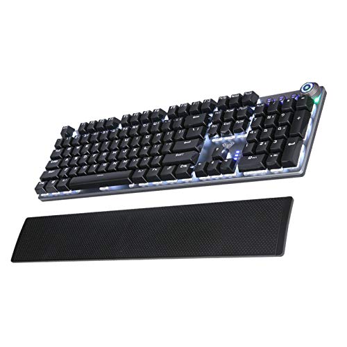 AULA F2088 Teclado Juegos Mecánico, con Reposamuñecas, Botón Multimedia, iluminacion Rainbow RGB, 104-Teclas Anti-Ghosting Programables USB Teclados Gamers para PC, QWERTY Layout (Switch Negro, Negro)