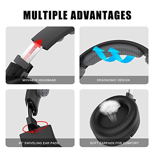 Auriculares con Micrófono para PC, Esolom Auriculares Ajustable Micrófono con Cancelación de Ruido Headset Comerciales Auriculares con Cable para Skype Softphone Centros de Llamadas Cursos Online