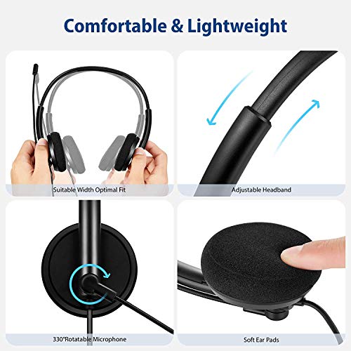 Auriculares con Microfono PC, Auriculares USB / 3.5mm Cancelación de Ruido & Sonido Estéreo Claro Cascos Business con Control de Volumen para Skype, Centros de Llamadas, Cursos Online, Teléfono, PC