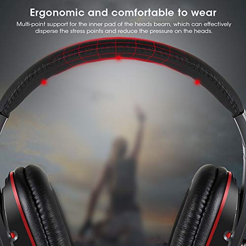 Auriculares para juegos, auriculares para juegos de 3,5 mm montados en la cabeza con micrófono Auriculares para juegos con reducción de ruido en la oreja para PlayStation 4/Xbox One/PC(Negro + rojo)