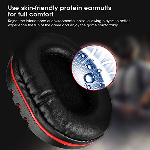 Auriculares para juegos, auriculares para juegos de 3,5 mm montados en la cabeza con micrófono Auriculares para juegos con reducción de ruido en la oreja para PlayStation 4/Xbox One/PC(Negro + rojo)