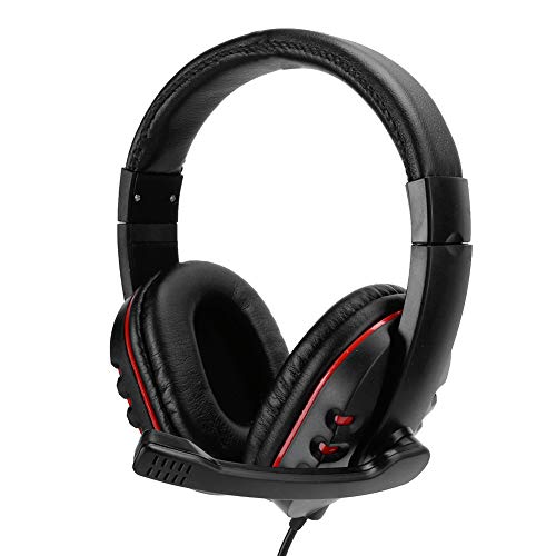Auriculares para juegos, auriculares para juegos de 3,5 mm montados en la cabeza con micrófono Auriculares para juegos con reducción de ruido en la oreja para PlayStation 4/Xbox One/PC(Negro + rojo)