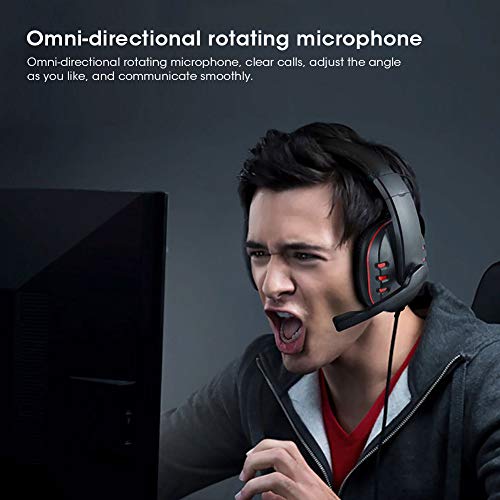 Auriculares para juegos, auriculares para juegos de 3,5 mm montados en la cabeza con micrófono Auriculares para juegos con reducción de ruido en la oreja para PlayStation 4/Xbox One/PC(Negro + rojo)