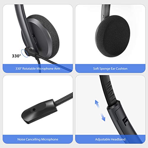 Auriculares para ordenador PC USB con Micrófono Cancelación de Ruido y Control en Línea, Cascos PC con Cable para Ordenador, Business, Cursos Online, Conversación Clara, Ligero y Cómodo