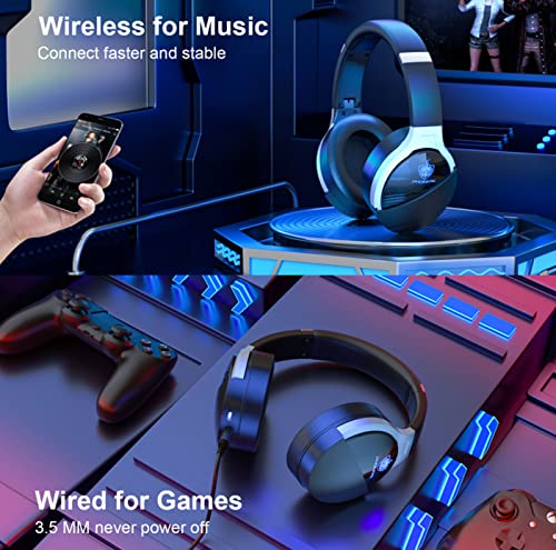 Auriculares para Videojuegos, YOTMS Q7S 5.1 Estéreo Musica Cascos Gaming con Micrófono y Cable para PS4, PS5, Switch, PC, Xbox One, Móvil, Mac Ajustable Headset con luz LED Controlador de 50mm, Azul