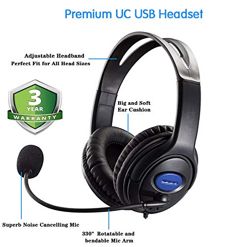 Auriculares USB con micrófono, auriculares USB con cable para PC, ultra ligeros y cómodos con cancelación de ruido y controles de audio para centro de llamadas, chat de curso en línea/Skype