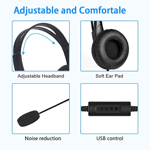 Auriculares USB con micrófono, auriculares USB con cable para PC, ultra ligeros y cómodos con cancelación de ruido y controles de audio para centro de llamadas, chat de curso en línea/Skype