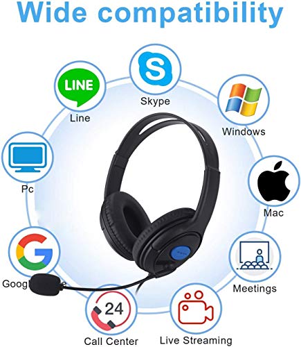 Auriculares USB con micrófono, auriculares USB con cable para PC, ultra ligeros y cómodos con cancelación de ruido y controles de audio para centro de llamadas, chat de curso en línea/Skype