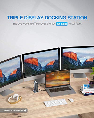 Baseus Docking Station, Estación de Acoplamiento Universal Multifuncional de Triple Pantalla con 3 HDMI 4K, Audio, Gigabit Ethernet, 5 USB, 100W PD, SD/TF, para portátiles Windows y MacOS con USB-C