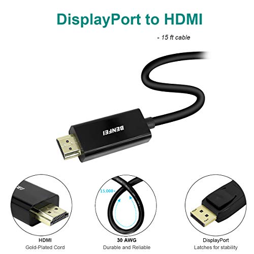 BENFEI Cable DisplayPort a HDMI, Adaptador DisplayPort a HDMI Chapado en Oro (Macho a Macho) Compatible con Lenovo, HP, ASUS, DELL y Otras Marcas,4,5m