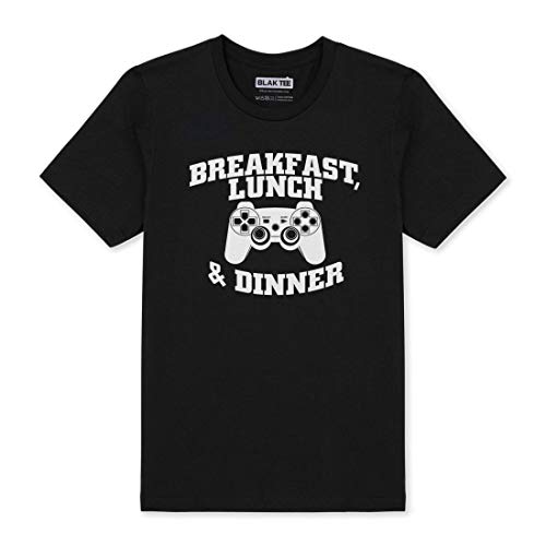 BLAK TEE Hombre Breakfast Lunch and Dinner Gamer Slogan Motivation PS Controller Camiseta L