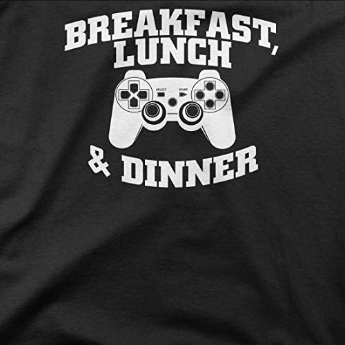 BLAK TEE Hombre Breakfast Lunch and Dinner Gamer Slogan Motivation PS Controller Camiseta L