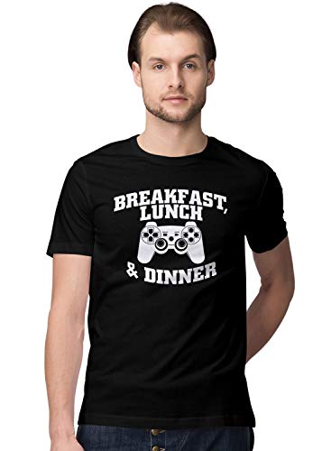 BLAK TEE Hombre Breakfast Lunch and Dinner Gamer Slogan Motivation PS Controller Camiseta L