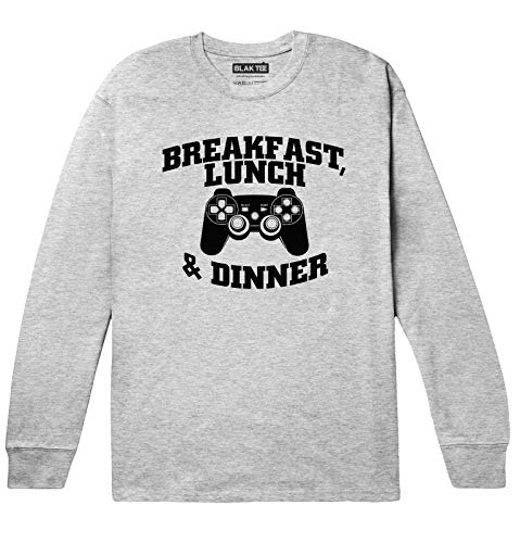 BLAK TEE Mejur Breakfast Lunch and Dinner Gamer Slogan Motivation PS Controller Camisa De Manga Larga S