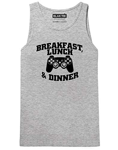 BLAK TEE Mejur Breakfast Lunch and Dinner Gamer Slogan Motivation PS Controller Camiseta Sin Mangas S