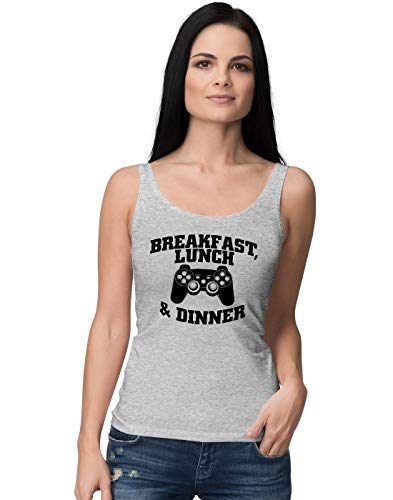BLAK TEE Mejur Breakfast Lunch and Dinner Gamer Slogan Motivation PS Controller Camiseta Sin Mangas S