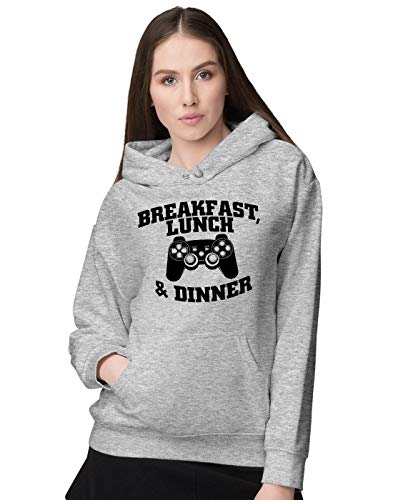 BLAK TEE Mujer Breakfast Lunch and Dinner Gamer Slogan Motivation PS Controller Capucha L