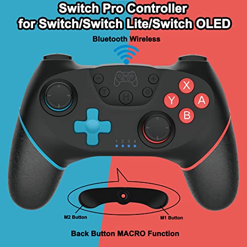 BMSARE Mando Switch, Inalámbrico Switch Mando Pro Gamepad Joypad Joystick con Turbo y Macro Función, 6 Gyro Axis y Dual Vibration Mando para Nintendo Switch/Switch Lite/Switch OLED