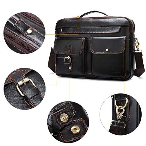 Bolso Mensajero Cuero Maletín Negocios Bolso Hombre Bandolera para Portátil 14 Pulgadas Bolso Negocios Grande Piel para Hombre y Mujer,Marron Oscuro