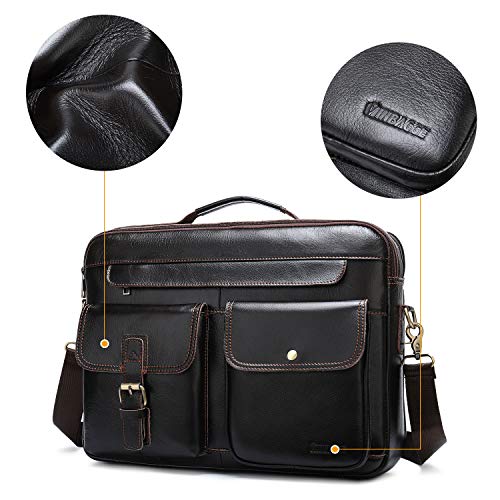 Bolso Mensajero Cuero Maletín Negocios Bolso Hombre Bandolera para Portátil 14 Pulgadas Bolso Negocios Grande Piel para Hombre y Mujer,Marron Oscuro