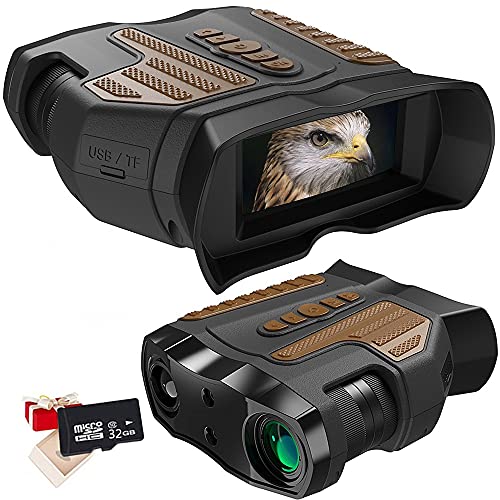 Braveking1 Prismáticos de Visión Nocturna, 8X Digital Zoom HD Infrarrojo Caza Binoculares con 4000mAh Batería Incorporada, Tomar Fotos/Videopara la Seguridad del de Caza de Adultos, 32GB Tarjeta