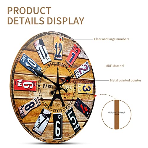 Brmeday Reloj De Pared De Madera, 35cm/14 Pulgadas, Reloj De Pared Grande, Sin Ruido De Tictac, Reloj De Pared Moderno, Vintage, Reloj De Pared Para Salón, Cocina, Dormitorio, Habitación De Los Niños