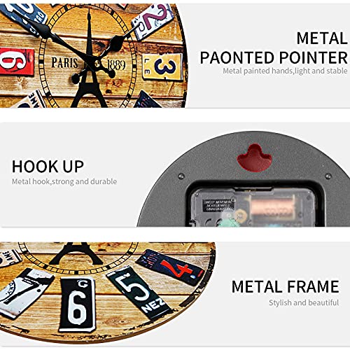 Brmeday Reloj De Pared De Madera, 35cm/14 Pulgadas, Reloj De Pared Grande, Sin Ruido De Tictac, Reloj De Pared Moderno, Vintage, Reloj De Pared Para Salón, Cocina, Dormitorio, Habitación De Los Niños