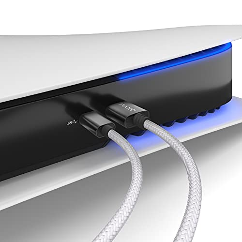 Cable de Carga de Nylon de 3 m para el Mando de Playstation 5, Cable USB C, USB 3.1 (USB 3.0), Cable de Carga, Cubierta de Tela, Enchufe de Aluminio, Blanco