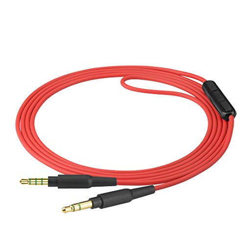 Cable de repuesto para auriculares con micrófono integrado y control de volumen (color rojo), compatible con Beats Solo, Solo2, Solo3, Wireless, Solo HD, Studio, Studio Wireless, Mixr, Pro, etc.