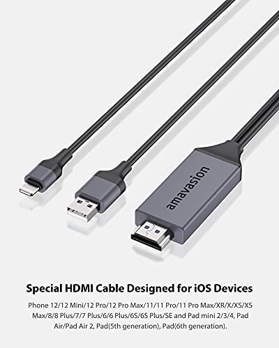 Cable HDMI para i-Phone i-Pad, Cable Adaptador HDMI AV Digital 1080P Compatible con TV, Proyector, Monitor y Pantalla para i-Phone 12/11/SE/XR/X/XS/8/7/6 y i-Pad Air/Mini Series – 2M