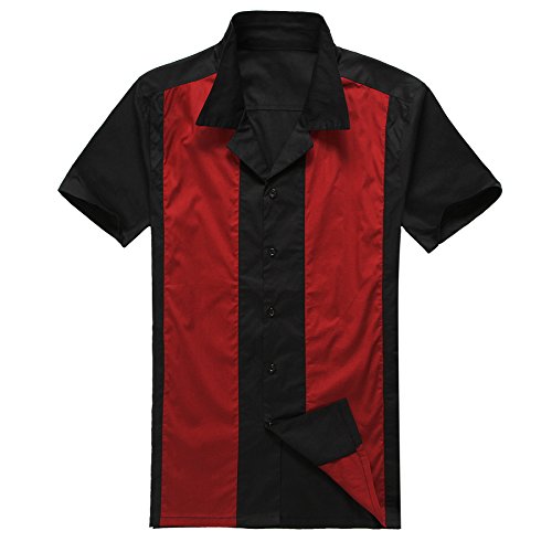 Candow Look moda para hombre casual camisas de vestido cowboy Rojo manga corta vendimia (XXX-Large)