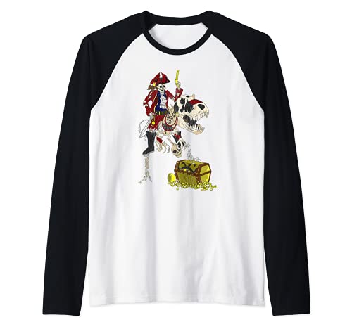 Capitán Pirata T-Rex Huesos de dinosaurio Camiseta Manga Raglan